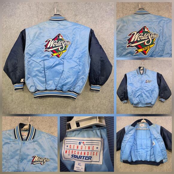 Vintage 1998 World Series Satin Jacket Mens XL Blue MLB Baseball Starter 90s